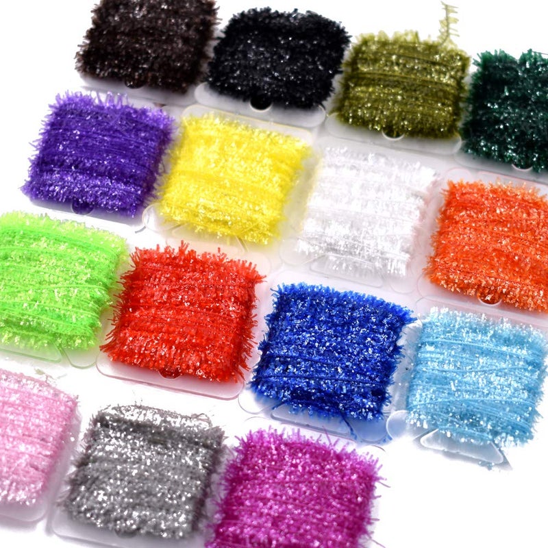 PHECDA PROFLY 15 Cards Multi Colors Tinsel Chenille Line Crystal Flash Line Fly Fishing Tying Material for Nymphal Bugs Scud (15 Cards-75M) - Image 1